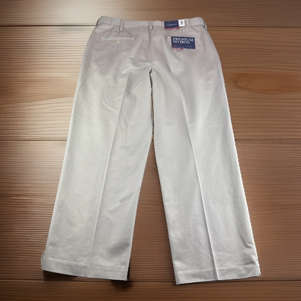 Croft Barrow Premium Pants Men 36x29 Beige Khakis Classic Fit No Iron Slacks NEW